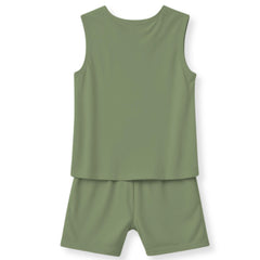 minicult Kids Matching Cotton Vest and Shorts coords with cute animal Prints(Dino Green)