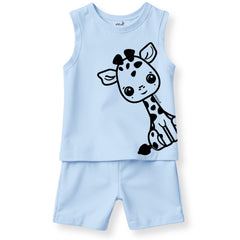 minicult Kids Matching Cotton Vest and Shorts coords with cute animal Prints(Lion Combo) Pack of 2