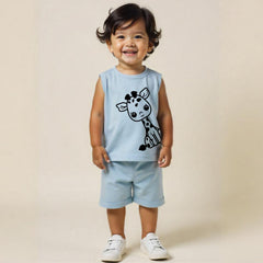 minicult Kids Matching Cotton Vest and Shorts coords with cute animal Prints(Dino Combo) Pack of 2