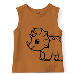 minicult Kids Matching Cotton Vest and Shorts coords with cute animal Prints(Dino 3)