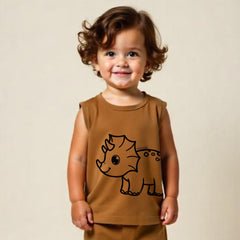 minicult Kids Matching Cotton Vest and Shorts coords with cute animal Prints(Dino Combo 3) Pack of 2