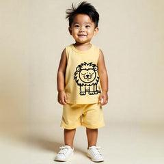 minicult Kids Matching Cotton Vest and Shorts coords with cute animal Prints(Lion)