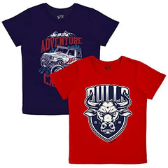minicult Cotton Printed T Shirts for Boys(Pack of 2)(Black-1)