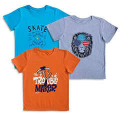 minicult Cotton Half Sleeve Kids Tshirt with Chest Print and Bright Colors(Multicolor)(Pack of 3)