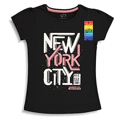 minicult Girls Half sleeeves Cotton Tshirt with Cute Prints and Colorfull (B005)(Pack of 2) Baby Pink