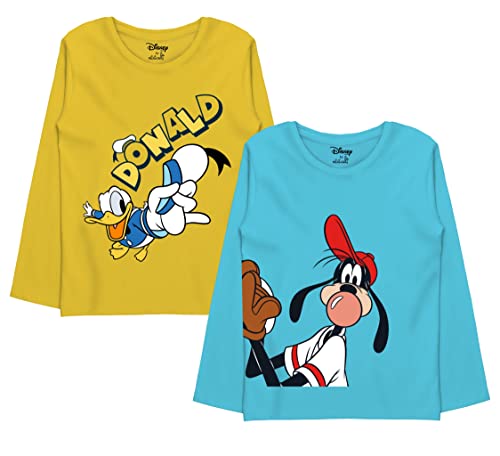 minicult Disney Mickey Mouse and Friends Regular Fit Character Printed Full Sleeves Tshirt for Boys and Girls(Blue b33)(Pack of 2)(18-24 Months)