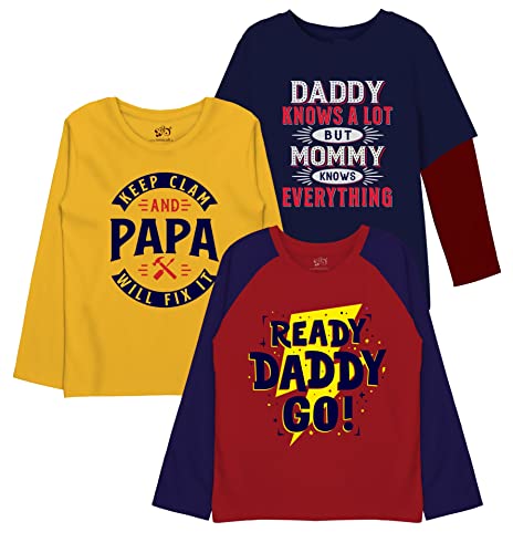 minicult Cotton Printed Full SLAeeve T Shirts for Boys(Pack of 3)(Yellow RD SLA)