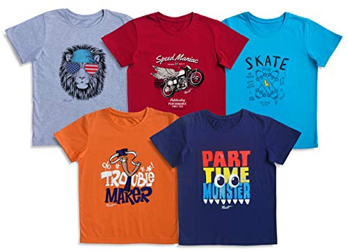 minicult Baby Boy's Cotton Graphic Printed Half Sleeve T-shirt with Chest Print and Bright Colors (Multicolor)