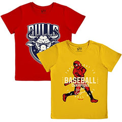 minicult Cotton Printed T Shirts for Boys(Pack of 2)(Red)