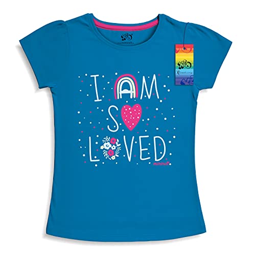minicult Girls Half sleeeves Cotton Tshirt with Cute Prints and Colorfull (B006)(Pack of 2) Blue