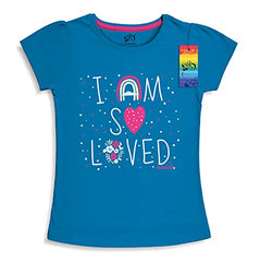 minicult Girls Half sleeeves Cotton Tshirt with Cute Prints and Colorfull (B006)(Pack of 2) Blue