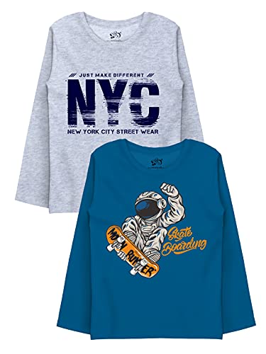 minicult Cotton Printed Full Sleeve T Shirts for Boys(Pack of 2)(Grey 2)