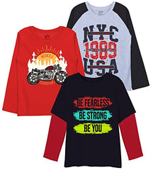 minicult Cotton Printed Full Sleeve T Shirts for Boys (Pack of 3)(Red RD SL 3)