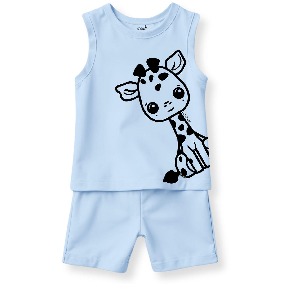 minicult Kids Matching Cotton Vest and Shorts coords with cute animal Prints(Giraffe)