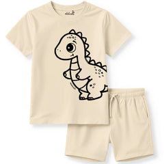 minicult Matching CottonTshirt and Shorts coords with cute animal Prints(Dino Combo 2)(Pack of 2)