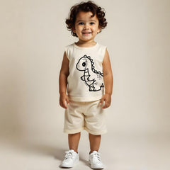 minicult Kids Matching Cotton Vest and Shorts coords with cute animal Prints(Dino)
