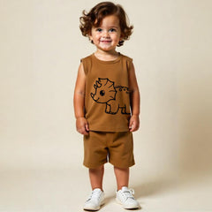 minicult Kids Matching Cotton Vest and Shorts coords with cute animal Prints(Dino 3)