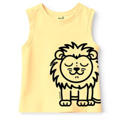minicult Kids Matching Cotton Vest and Shorts coords with cute animal Prints(Lion)