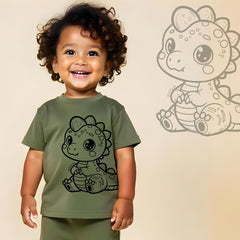minicult Matching CottonTshirt and Shorts coords with cute animal Prints(Dino Combo 2)(Pack of 2)