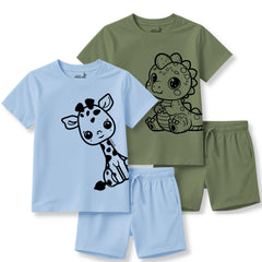 minicult Matching CottonTshirt and Shorts coords with cute animal Prints(Giraffe Combo 2)