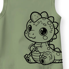 minicult Kids Matching Cotton Vest and Shorts coords with cute animal Prints(Dino Green)