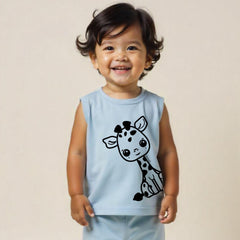 minicult Kids Matching Cotton Vest and Shorts coords with cute animal Prints(Dino Combo 3) Pack of 2