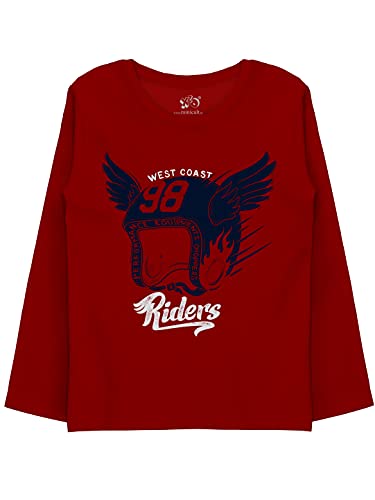 minicult Cotton Printed Full Sleeve T Shirts for Boys(Pack of 1)(Maroon)