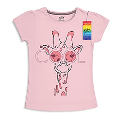 minicult Girls Half sleeeves Cotton Tshirt with Cute Prints and Colorfull (B005)(Pack of 2) Baby Pink