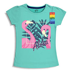 minicult Girls Half sleeeves Cotton Tshirt with Cute Prints and Colorfull (B006)(Pack of 2) Blue