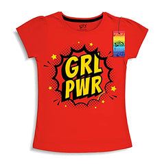 minicult Girls Half sleeeves Cotton Tshirt with Cute Prints and Colorfull (B011)(Pack of 2) Dark Red
