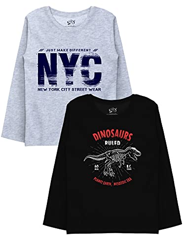 minicult Cotton Printed Full Sleeve T Shirts for Boys(Pack of 2)(Grey 1)