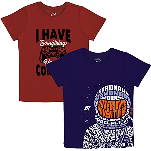 minicult Cotton Printed T Shirts for Boys (Pack of 2) (Maroon)
