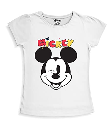 minicult Disney Mickey Mouse and Friends Regular Fit Character Printed Half Sleeves Tshirt for Girls (White A36)(Pack of 1)(18-24 Months)