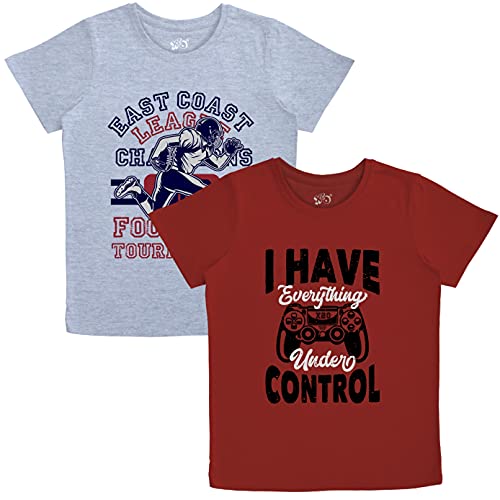 minicult Cotton Printed T Shirts for Boys(Pack of 2)(Grey)
