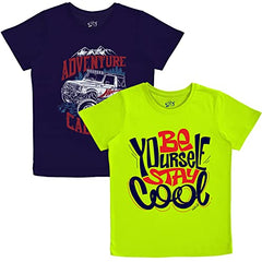minicult Cotton Printed T Shirts for Boys(Pack of 2)(Navy)